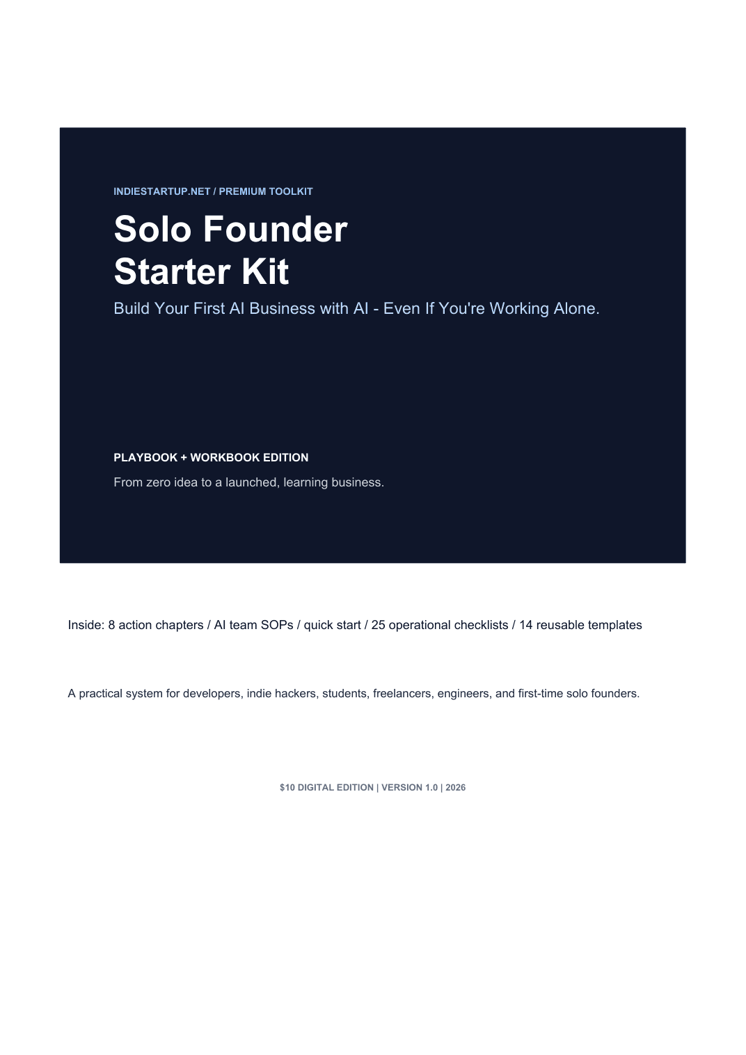 Solo Founder Starter Kit playbook cover